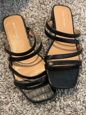 Marc Fisher Black Croc-Embossed Strappy Sandals